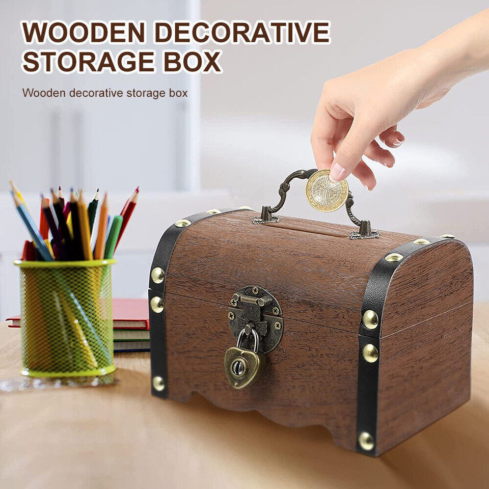 Vintage Wooden Decorative Trinket Boxes Small Storage Jewelry Box Treasure Chest